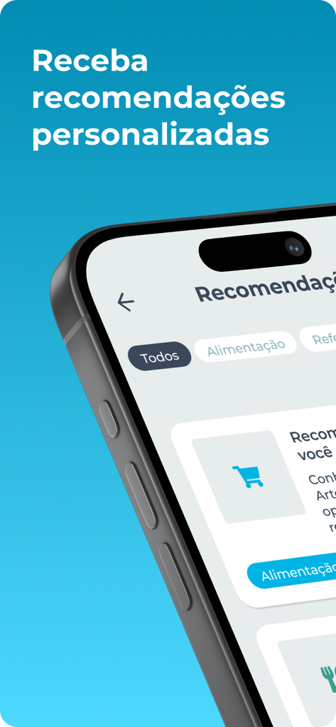Smartphone mostrando la pantalla de recomendaciones personalizadas de la aplicación Caixa Refeicao e Alimentacao