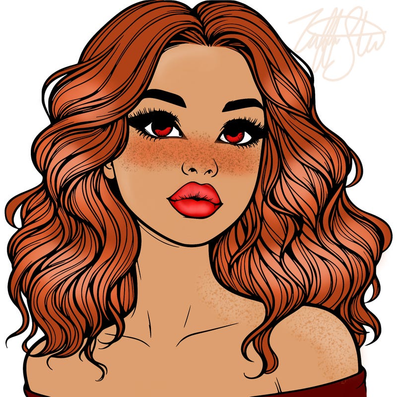 realistic girl with wavy hair and lips