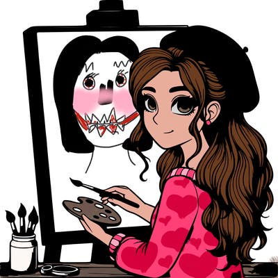 realistic girl artist painting a blank canvas