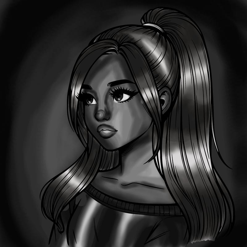 realistic girl with a high ponytail