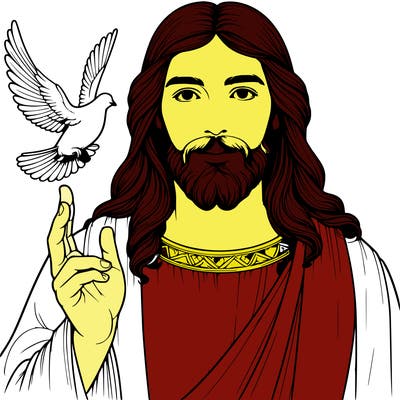 realistic jesus with a beautiful dove flying above him