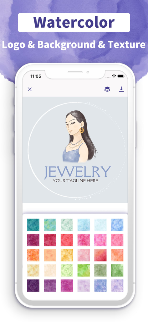 Logo Maker & Creator - Logokit - A watercolor jewelry logo being edited in the Logokit mobile app