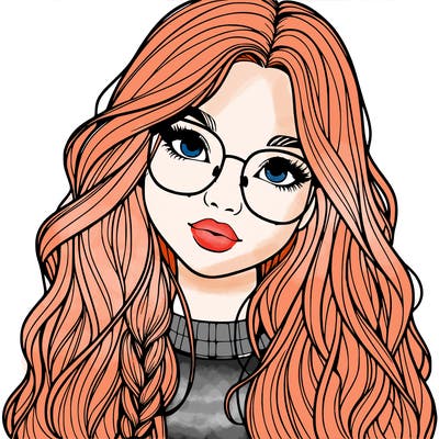 girl with long hair and freckles and glasses realistic