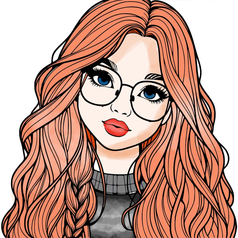 girl with long hair and freckles and glasses realistic