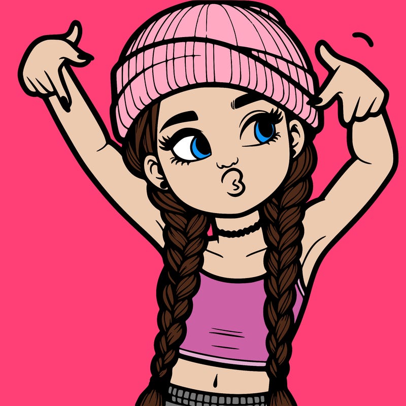 realistic teenage girl with braids and a beanie and crop top doing 🫶🏼