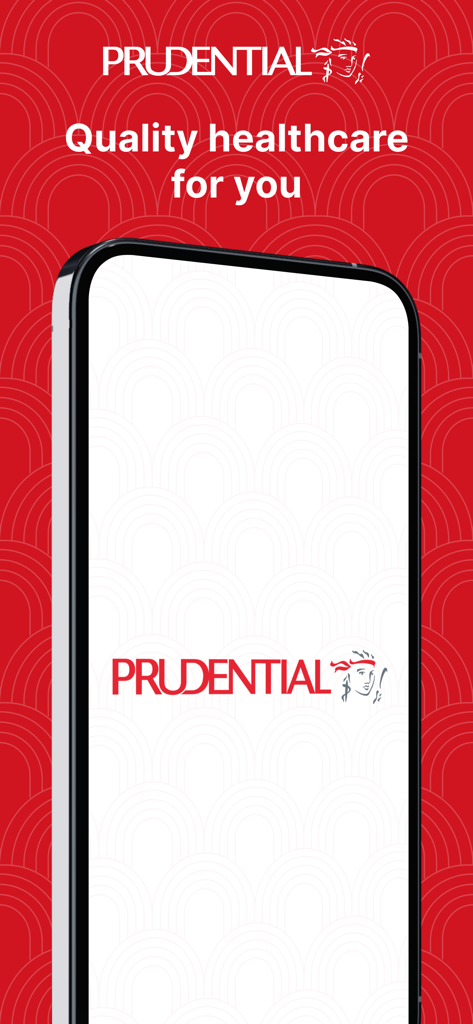 Tela de introdução do aplicativo PRU E-Benefits da Prudential com slogan de saúde de qualidade