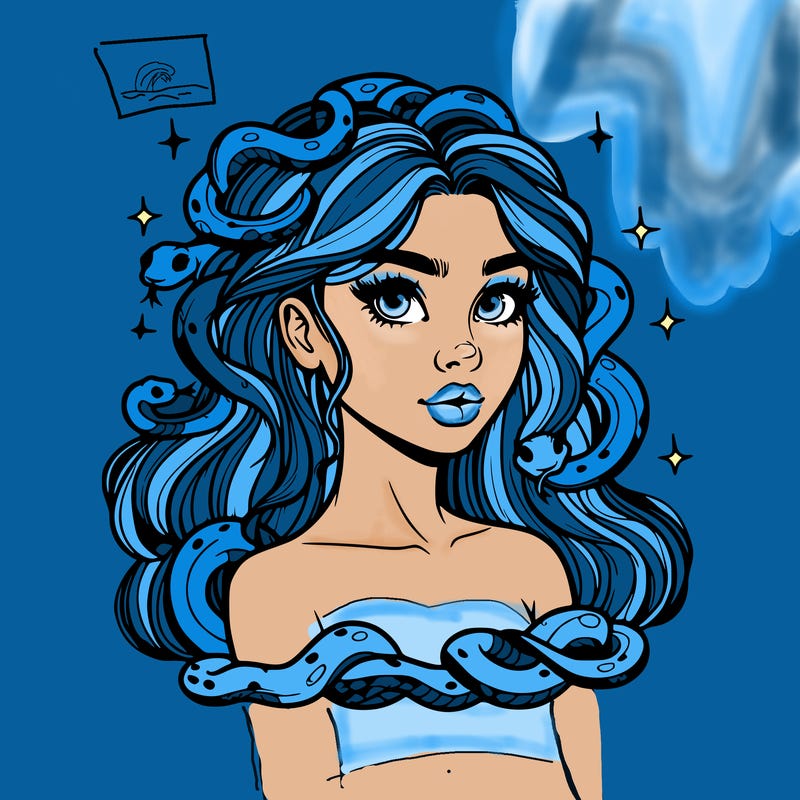 realistic girl with snakes as hair