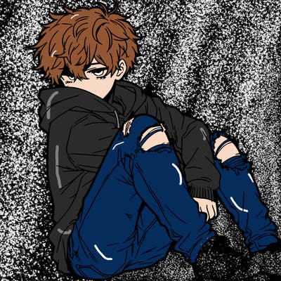 a male hoddie ripped jeans messy hair anime