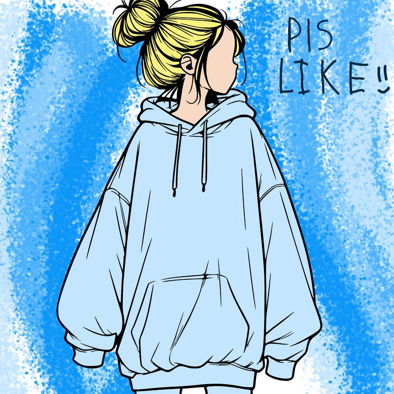realistic girl with a oversized sweatshirt on and a bun