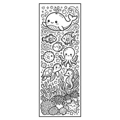 Immerse yourself in a charming underwater world with this Kawaii ocean and sea life bookmark coloring page. Featuring a delightful array of adorable marine creatures, it's perfect for a relaxing creative break.