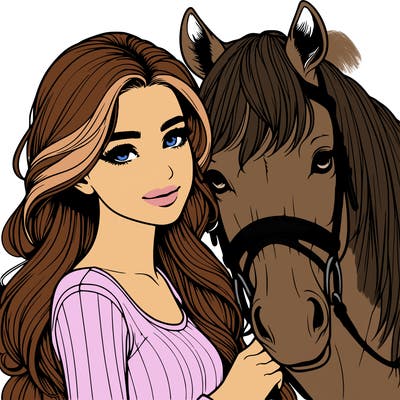 realistic girl with horse