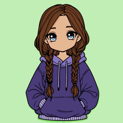 a realistic girl with a oversized hoodie and she has braids