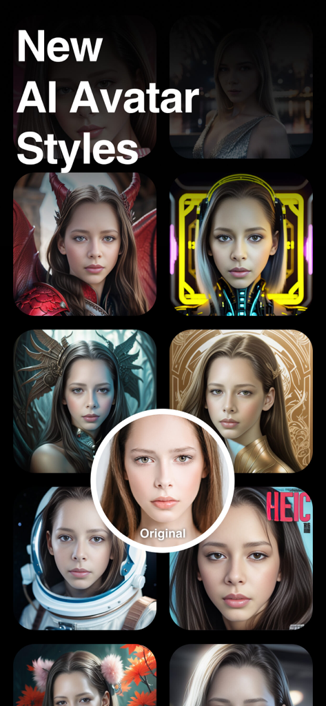SoReal AI | Face Swap Changer - A showcase of various AI avatar styles and transformations based on an original photo