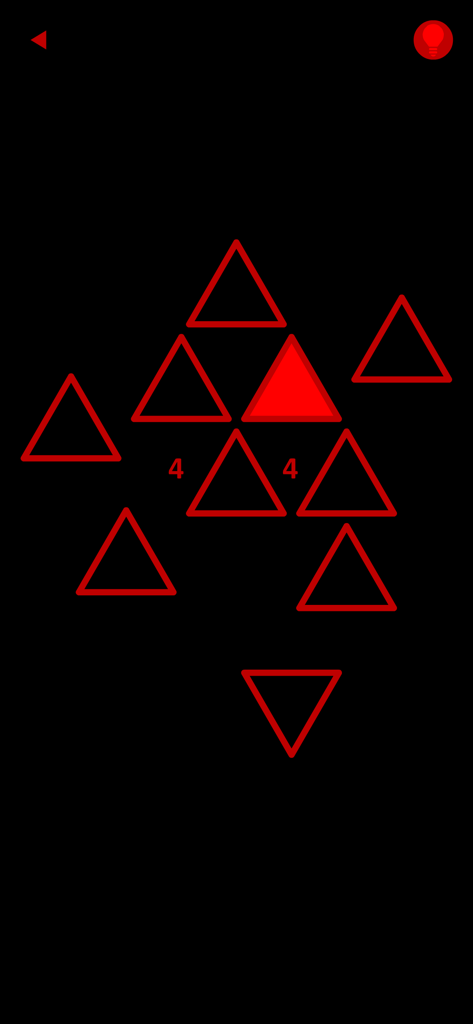 red (game) - A minimalist red and black logic puzzle from the game red featuring several triangles and numbers on a dark screen.