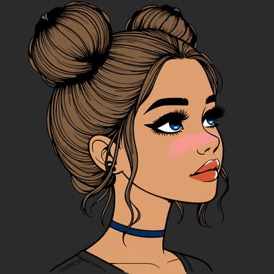realistic girl with buns on the top of her head