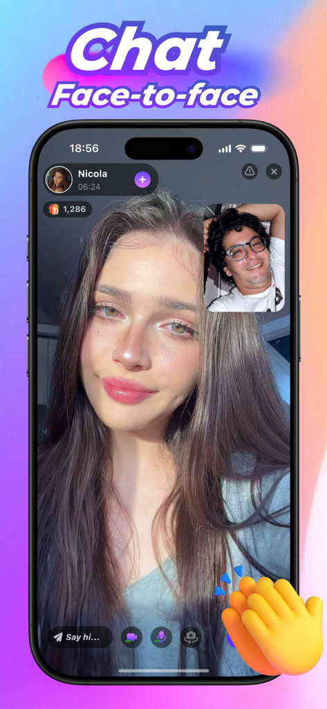 Kasu: Live Video Chat & Meet - A smartphone screen displaying a live video chat between a man and a woman in the Kasu app