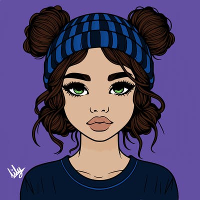 realistic girl with buns in her hair with a beanie on