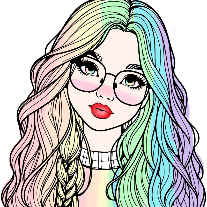 girl with long hair and freckles and glasses realistic
