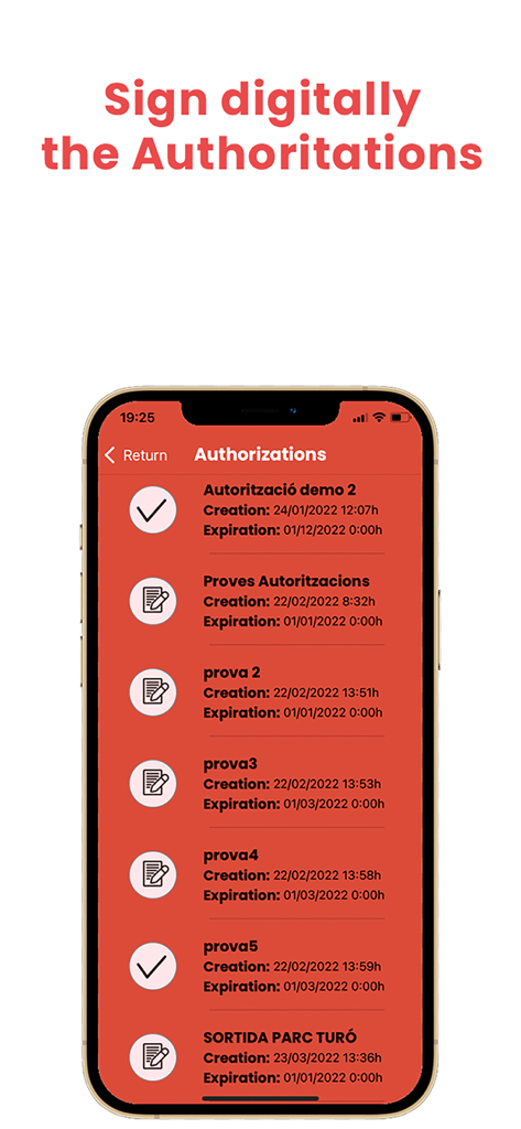 Bildschirm für digitale Autorisierungen in der mobilen Qualla Family App