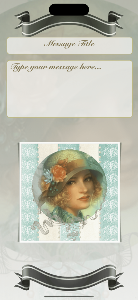 Classical Birthday - A vintage style birthday card design screen featuring a classical portrait of a woman and customizable text fields.