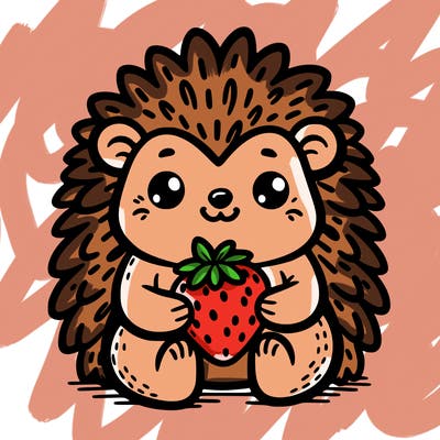 hedgehog holding a strawberry