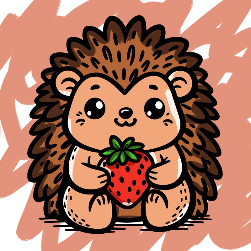 hedgehog holding a strawberry