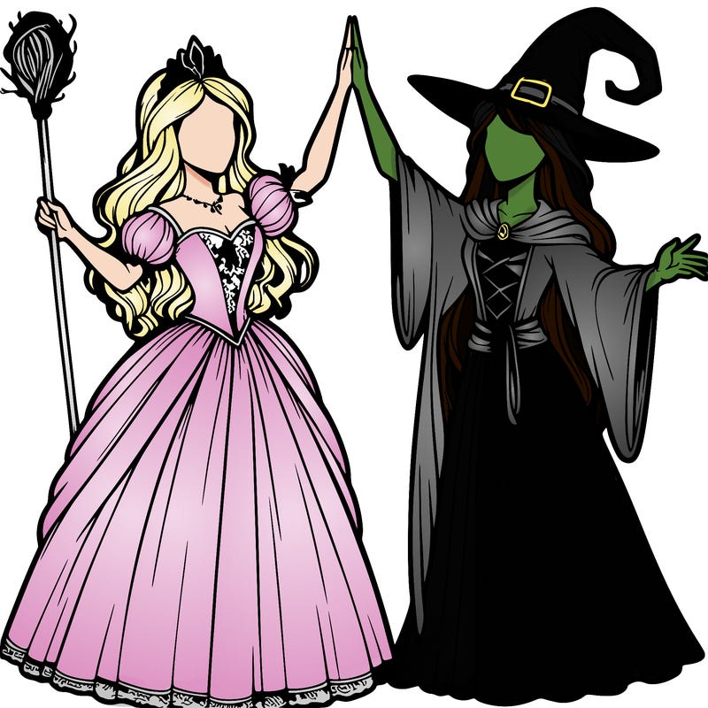 detailed realistic split of a princess and a witch