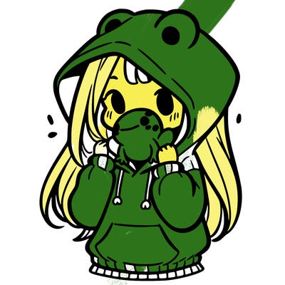 a girl holding a froggy hoodie