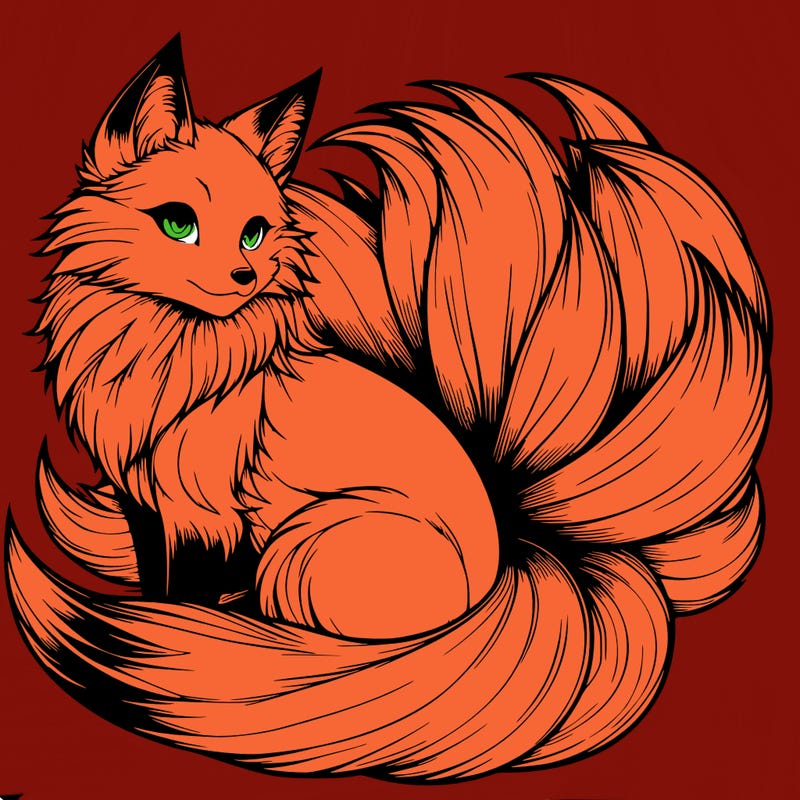 realistic detailed 9 tailed anime fox