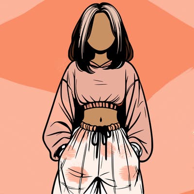 realistic girl faceless with baggy pants and a crop top