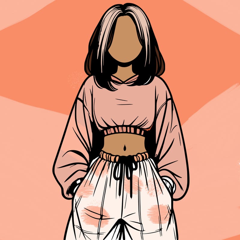 realistic girl faceless with baggy pants and a crop top