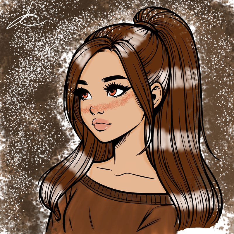 realistic girl with a high ponytail