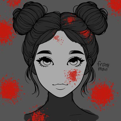 realistic girl with two buns on top of her head