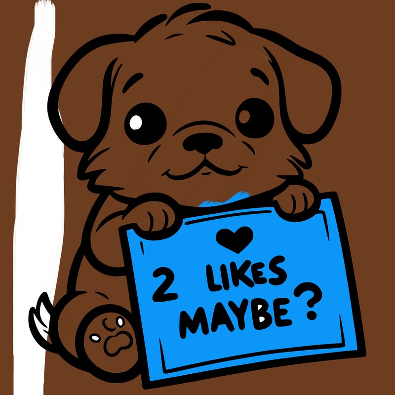 a puppy holding a sign that says 2 likes maybe?