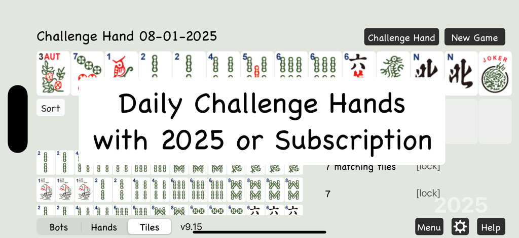 American Mahjong Practice screen displaying the daily challenge hands feature.