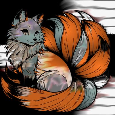 realistic detailed 9 tailed anime fox