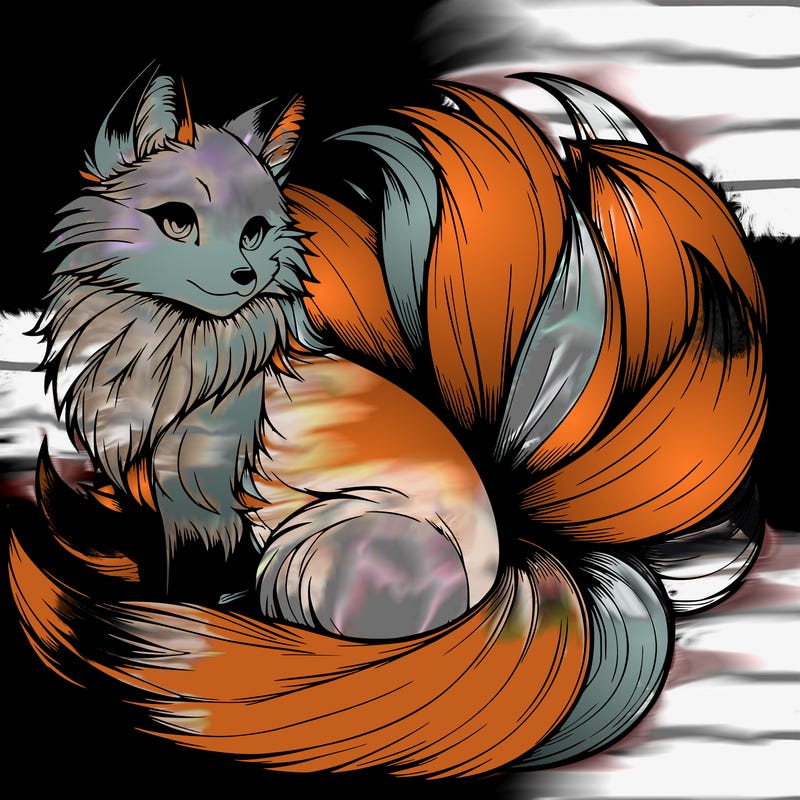 realistic detailed 9 tailed anime fox