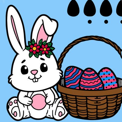 easter bunny in a easter  basket