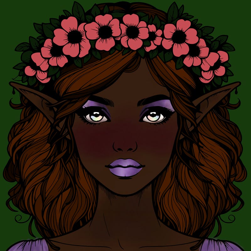 realistic female elf with flower crown