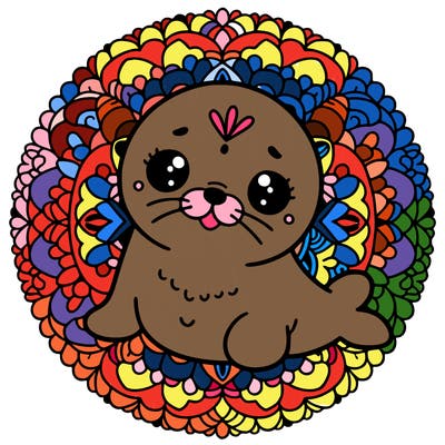 a cute baby seal mandala