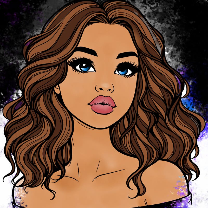 realistic girl with wavy hair and lips