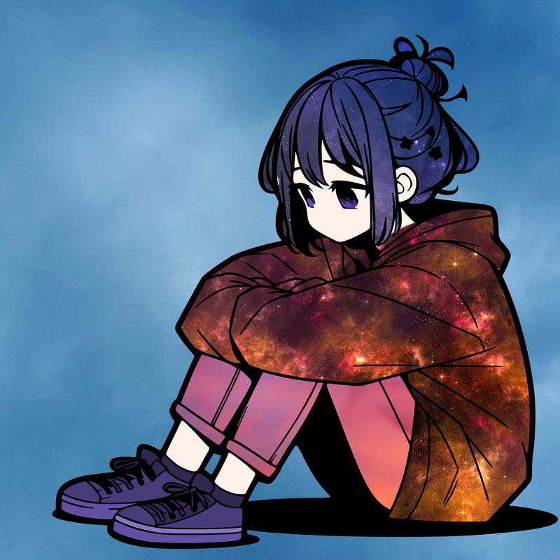 sad anime girl sitting alone