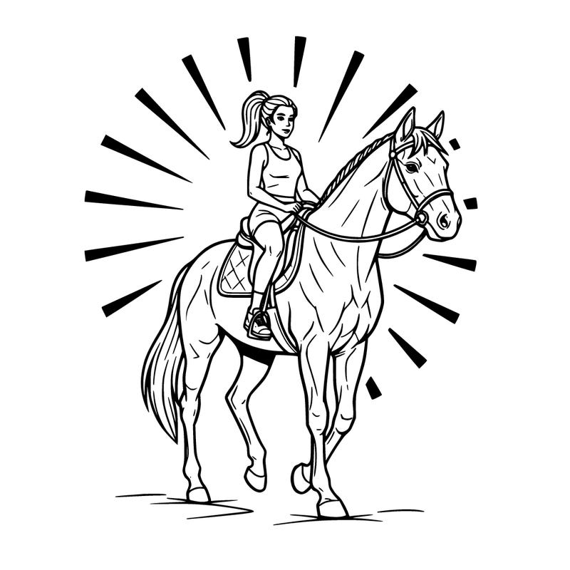 a lady riding a horse, the horse is walking the lady short shorts and tennis shoes and her hair is pulled into a ponytail