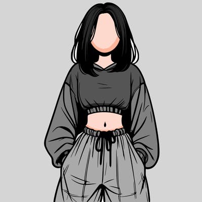 realistic girl faceless with baggy pants and a crop top