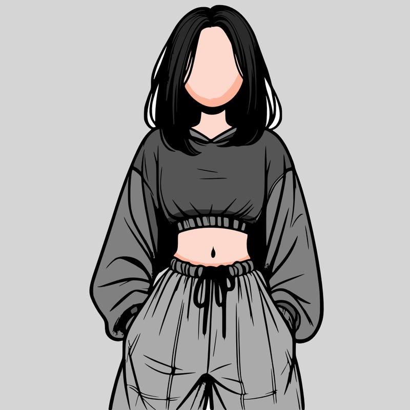 realistic girl faceless with baggy pants and a crop top