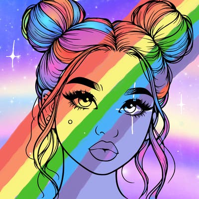 realistic girl with two buns on her hair and lips