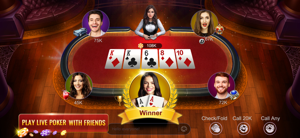 RallyAces Poker - Texas Holdem - Una mano vincente in una partita di Texas Holdem di RallyAces Poker con amici a un tavolo virtuale