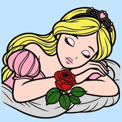 a fairytale princess sleeping with her hands crossed on her chest and a rose on her chest realistic