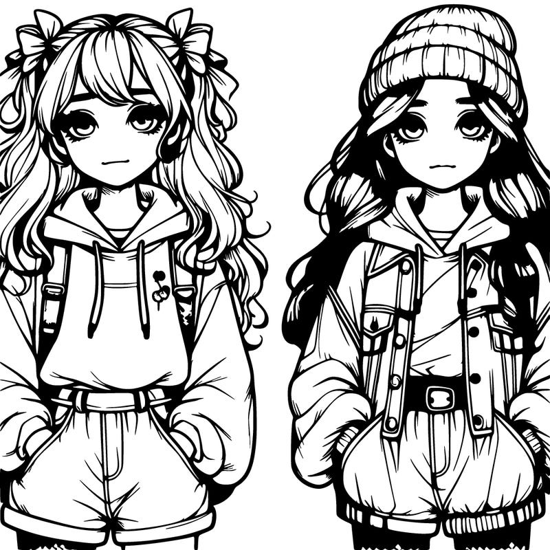two cute girls teenage realistic baggy clothes