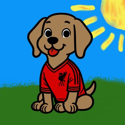 dog in a liverpool soccer kit